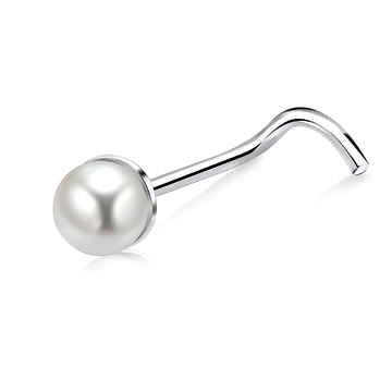 3mm Pearl Silver Curved Nose Stud NSKB-149p